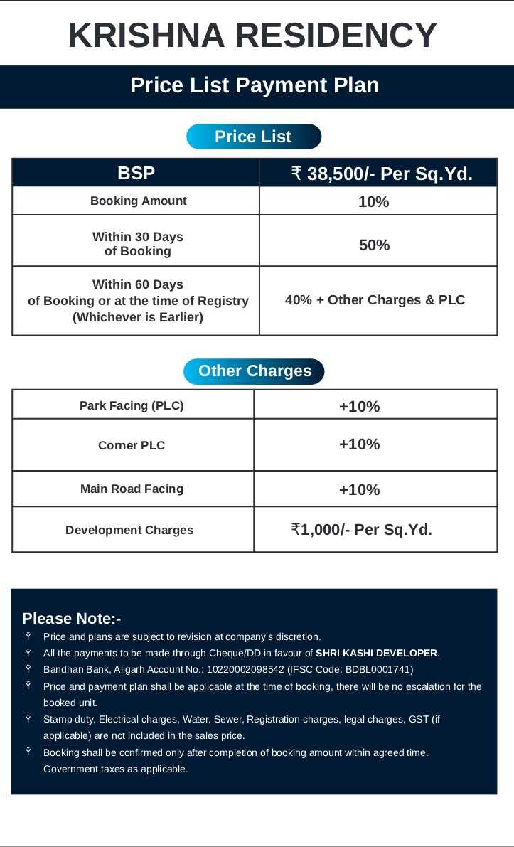 Krishna Residency Price List